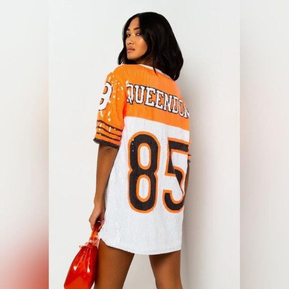 Sequin Football Jersey Orange & White